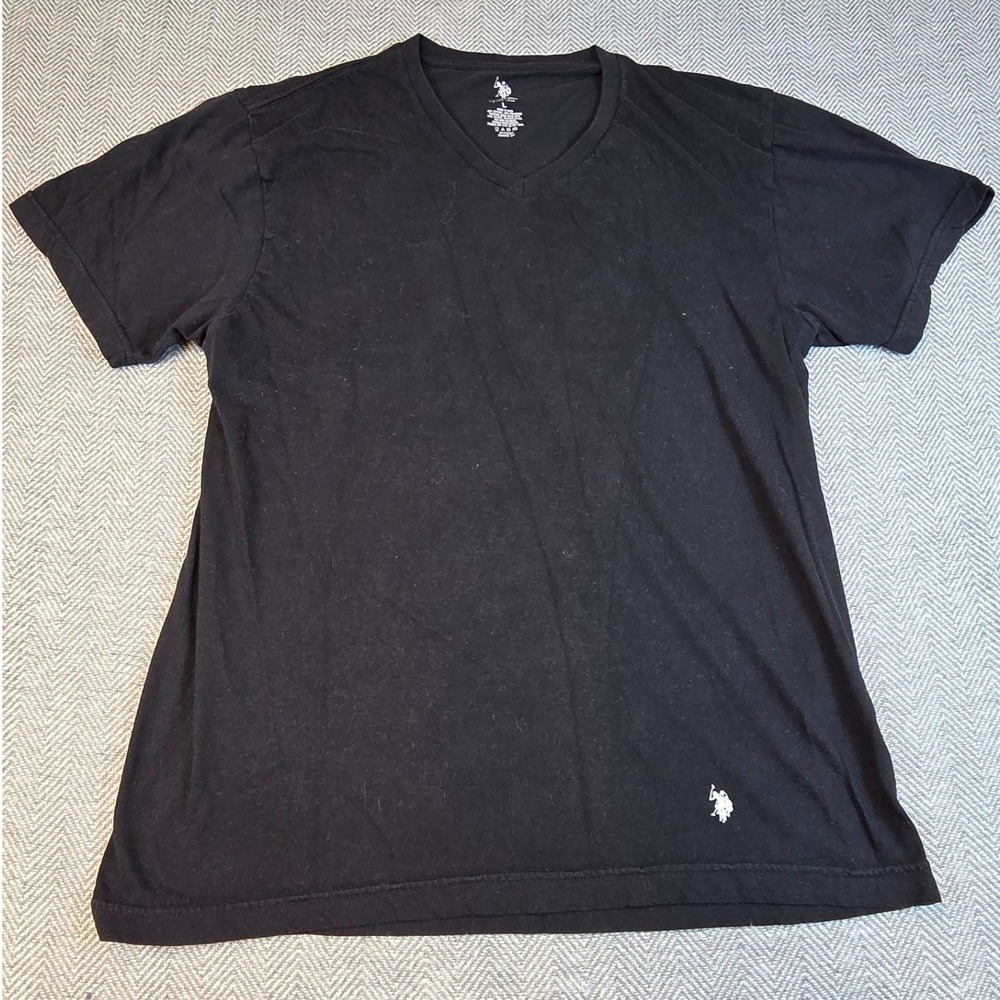 US Polo Assn Mens V-Neck T-Shirt Black Short Sleeve Logo Size L 391D S24